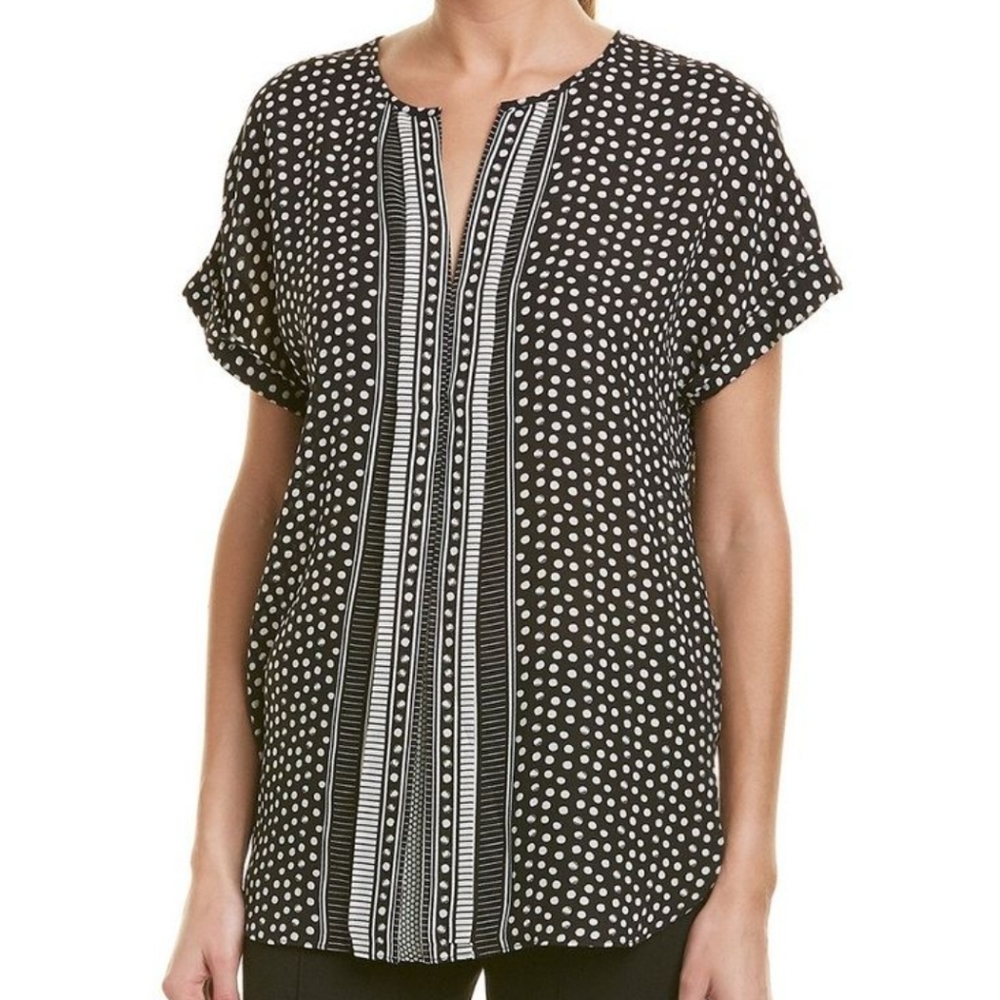 Max Studio pleat front polka dot blouse